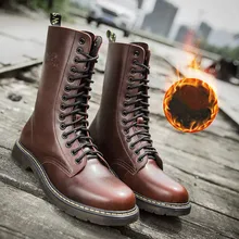 Мужская обувь; высокие ботинки на толстой подошве; мужские ботинки; Новинка года; Сезон Зима; кожаная обувь в стиле ретро Локомотивные ботинки плюс бархат