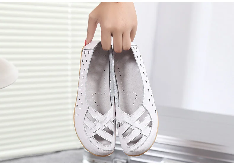 2017 Women's Casual Shoes Genuine Leather Woman Loafers Breathable Summer Shoe Flats with Hollow Out Mother Shoes Big Size 35-44 15