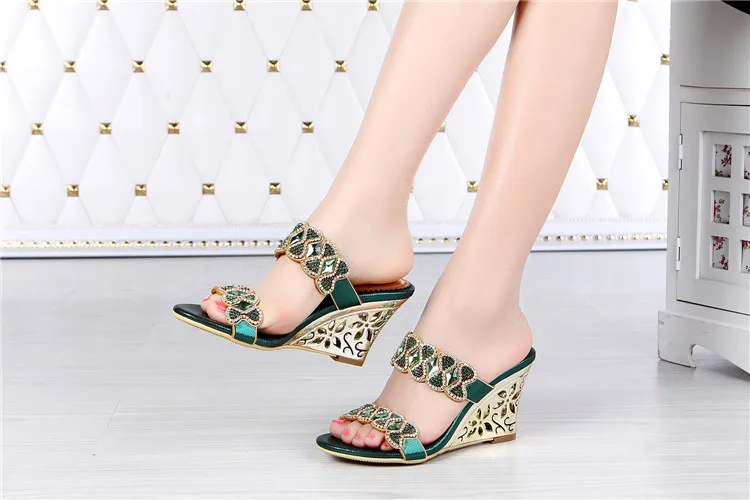 2016 Summer New Leather Shoes Rhinestone Roman Female Diamond Wedges Sandals Size 11 High Quality3