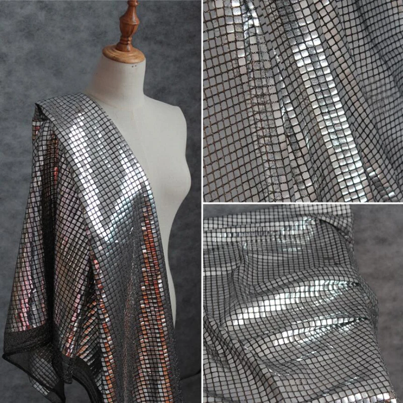 

Import Square Silver Soft Mirror Texture Designer Fabric Complex Mesh Reflective Clothing Fabric