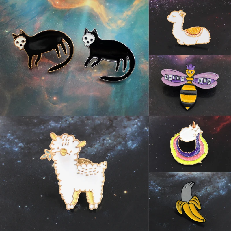 

Animal Insect Brooch Bee Queen Banana Dolphin Cat Skeleton Face Sheep Rainbow Unicorn Dog and Feces Enamel Pin Badge Kids Gifts