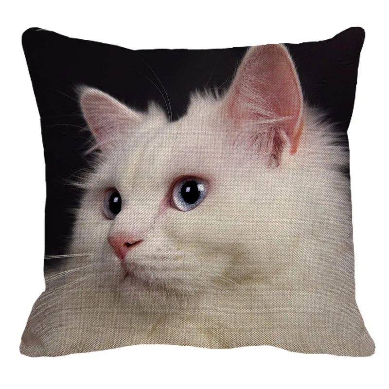 

XUNYU 45cmx45m Cute Animal Turkish angora cat Linen Comfortable Cushion Cover Living Room Sofa Decoration Pillow Cover YH008