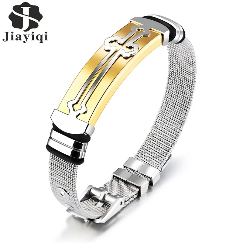 Jiayiqi панк крест браслет для мужчин нержавеющая сталь браслет для мужчин ювелирные изделия Шарм браслет манжеты Браслеты Лучшие подарки