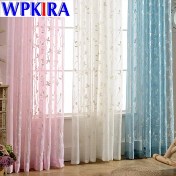 

Modern Pink Sheer Curtain Tulle for Living Room Blue Window Drape White Tulle Windows Leaf Embroidery Sheers Custom Size WP007-4