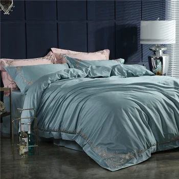 

100%Egyptian Cotton Quilted Embroidery Bedding set 4Pcs King queen size Simple style Bedsheet set Pillow shams