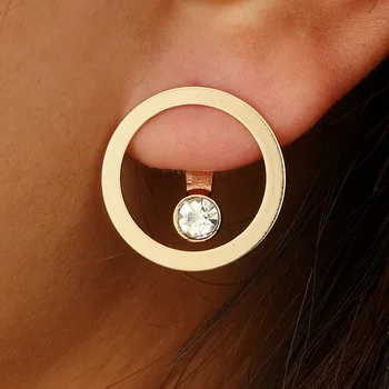 

8Seasons New Creative Gold Round Circle Rhinestone Stud Earring Fashion Jewelry Women Earrings Ear Studs Gift Accessories,1pair