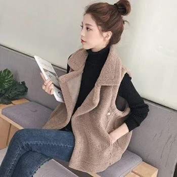

Autumn winter cotton fuzzy vest women 2019 fashion turn-down collar sleeveless vest jacket female plus size