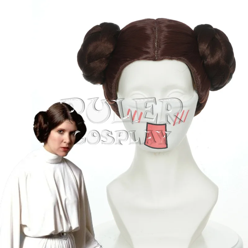 

Star Wars Princess Leia Organa Solo Wig Short Brown Cosplay Hair With Two Buns