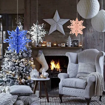 

6Pcs/set Mixed Size Snowflake Decoration for Christmas Hanging Ornaments Snowflakes Paper Garland New Year Xmas Party Supplies