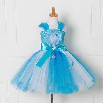 

Princess Girls Elsa Tutu Dress For Children Tulle Birthday Party Dresses Blue Flower Kids Girl Christmas Halloween Dress Costume