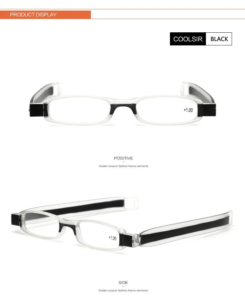 Складные очки для чтения 360 градусов вращение дальнозоркостью складные очки для чтения Для мужчин Для женщин с Чехол 1,0 1,5 2,0 2,5 3,0 3,5 4,0 - Цвет оправы: Black