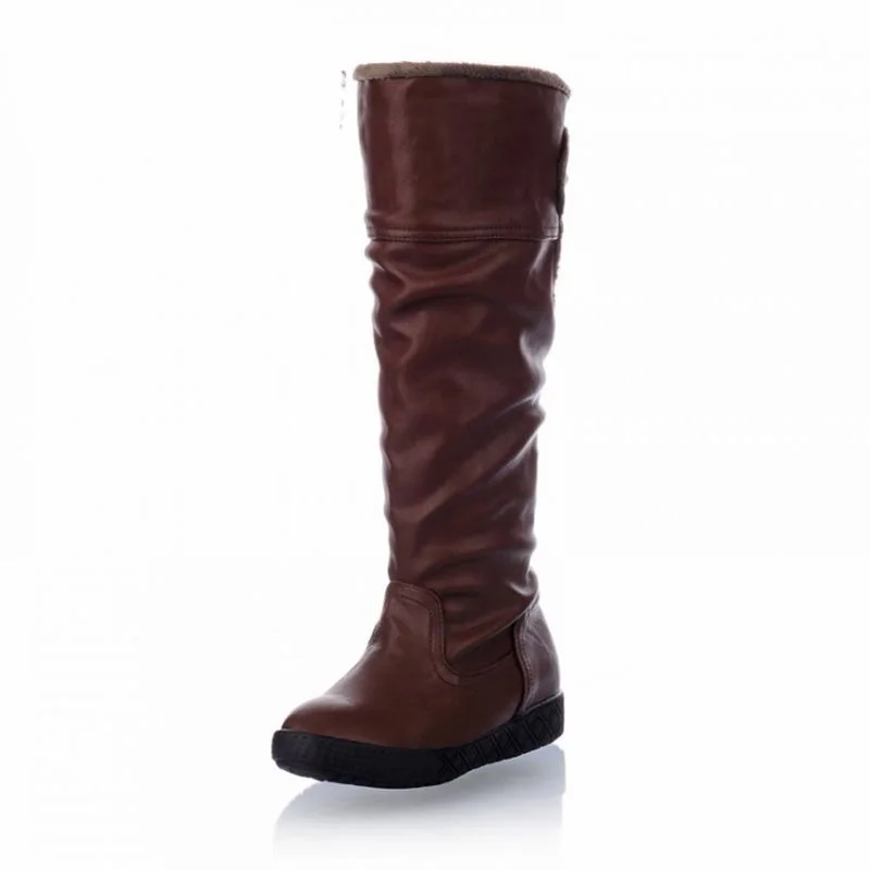 

Fashion Knight boots women long boots soft leather Bowtie boots Round Toe Slip-On Solid Knee-High women boots black and brown