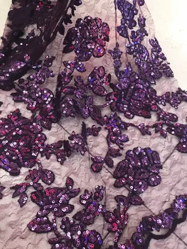 

Black purple High Quality African lace Fabric PWD1881417 white Bridal Sequins french lace fabric