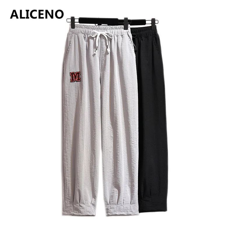 

ALICENO 2019 Summer Plus Size Women High Waist Streetwear Outwear Pencil Pants Thin Style Loose Ankle Length Pants M Letter