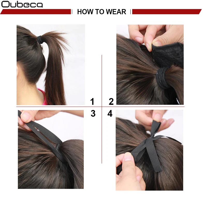 Oubeca 22 Inches Synthetic Ombre Ponytail Straight Long Two Tone Ribbon Pony Tail Hair Piece Clip In Hair Extensions For Women