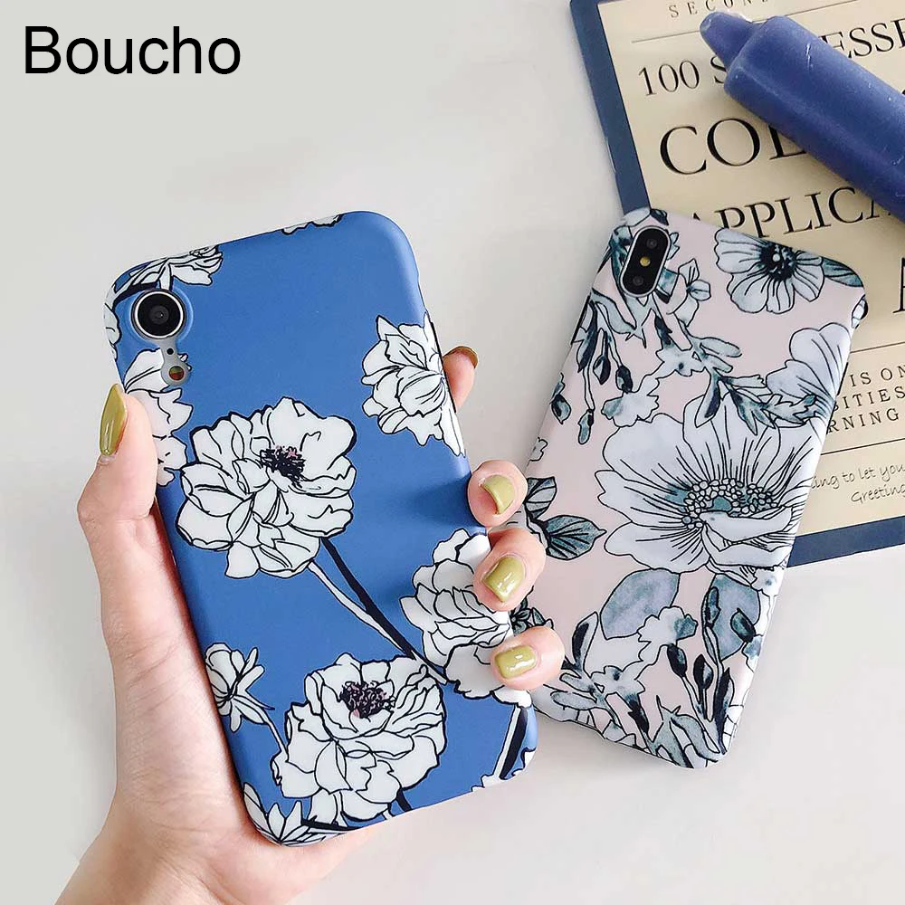 

Boucho Patterned Rose flower Floral Case For iPhone 8 Case Silicone For iPhone 6 6S 7 Plus X XS Max XR Case Soft Cover Fundas