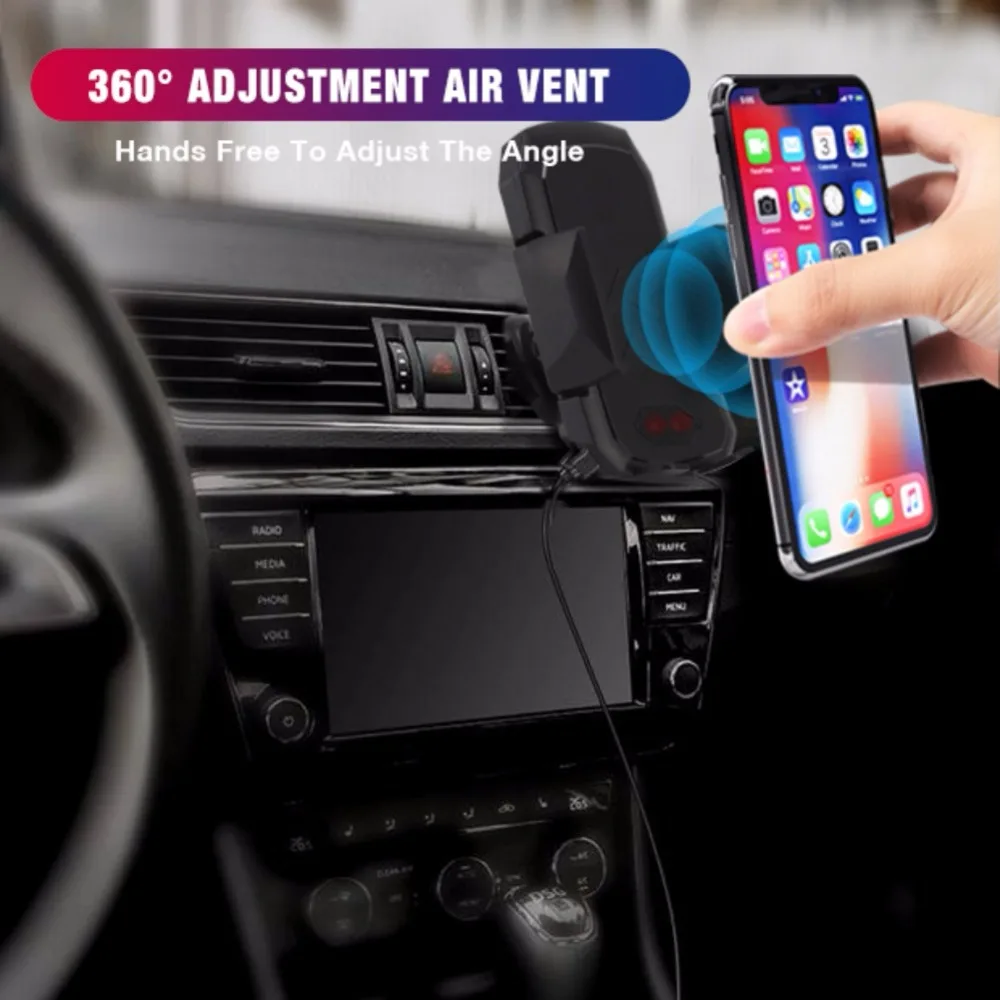 10W Car Wireless Charger Stand Infrared Smart Sensor  360 Degree Air Vent Holder for iPhone Xr/Xs/X Samsung S9/S8 HuaWei P20