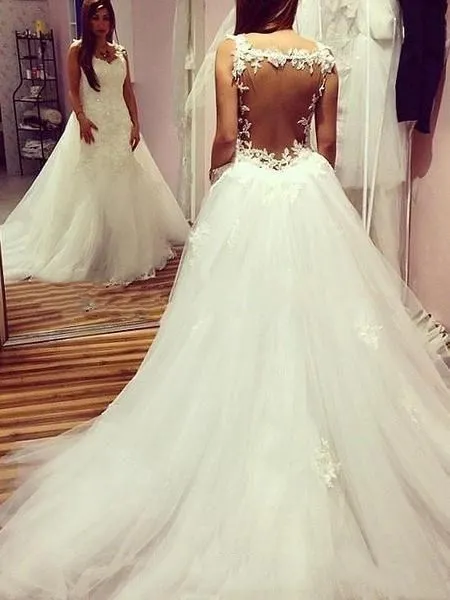 

Sexy mermaid Wedding Dresses 2019 Lace Applique detachable train Sleeveless Wedding gowns Bridal Gowns Custom Made