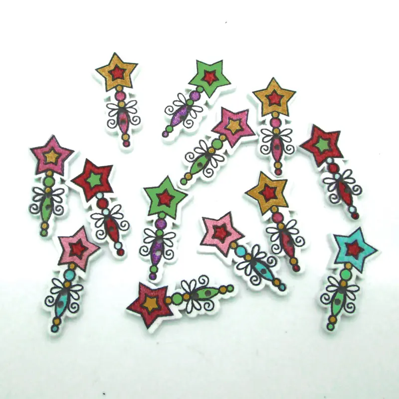 

50pcs Mixed Stars Wooden Sewing Buttons For Clothing Needlework Scrapbooking Wood Botones Decorative Crafts Diy Accessories