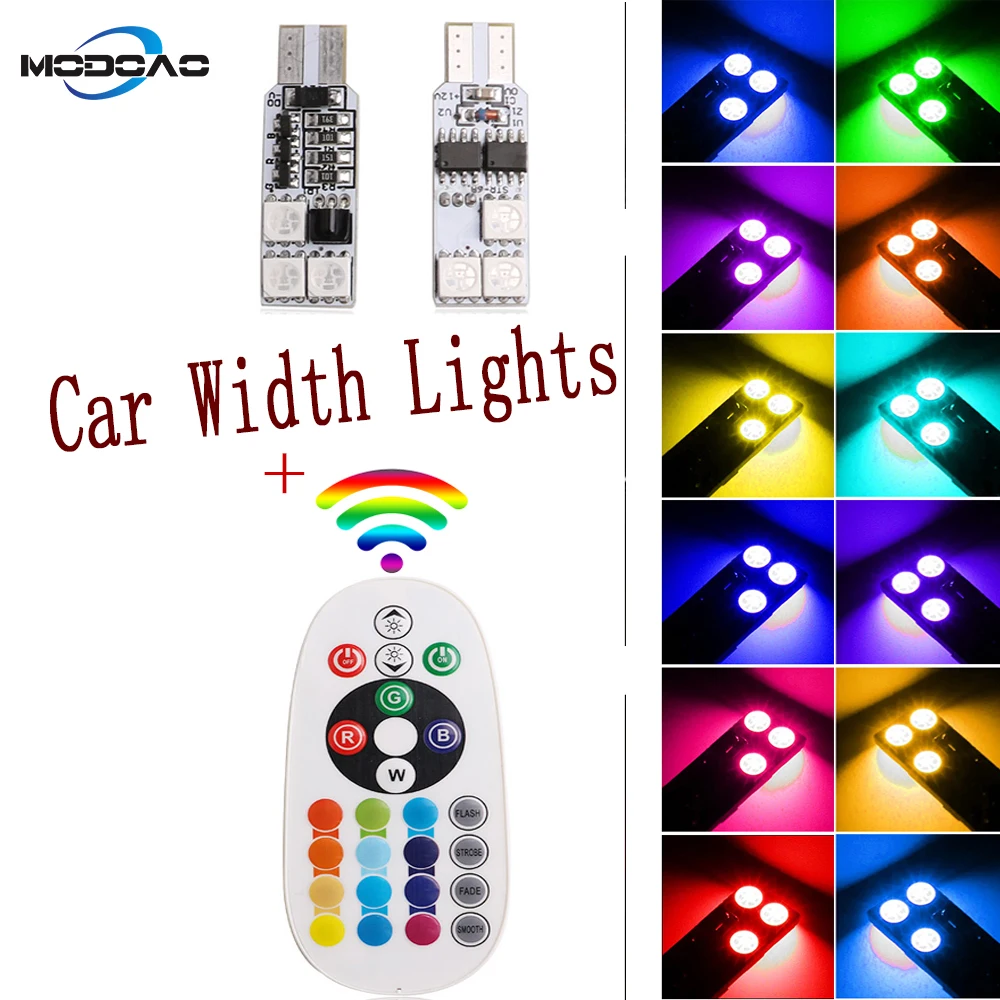 

T10 6SMD Car Interior Lights RGB Lights Wedge Side Light Width Multicolored Bulbs Vehicle Lights with Remote Control