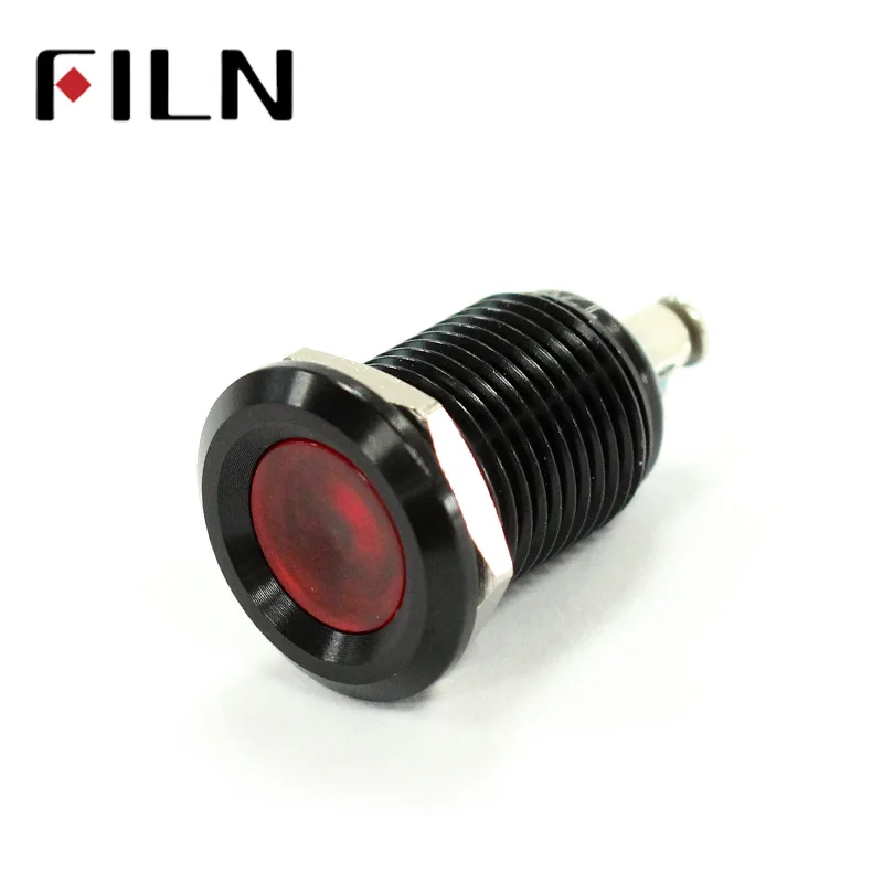 12mm waterproof black house Signal lamp LED Metal Indicator light Flat LIGHT 3V 6V 12V 24V 220V screw connect (4)