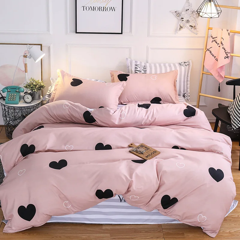 

Bedding Set luxury Pink love Family Set Sheet Duvet Cover Pillowcase Boy Room Flat Sheet Bed Linen Set FTYU#321