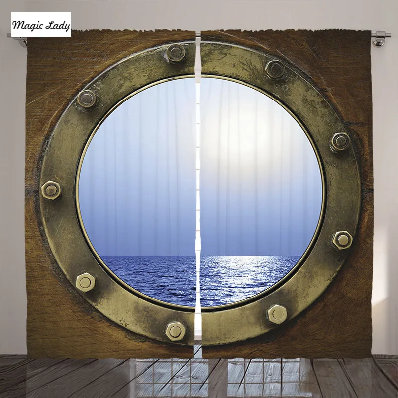Sailing Ship Boat Porthole Curtain Blue Sky Wind Home Sea Collection