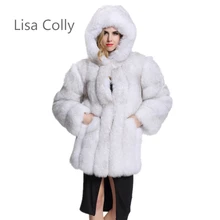 Lisa Colly/Модная женская осенне-зимняя шуба с длинным рукавом из искусственного меха, верхняя одежда для женщин с длинными рукавами и капюшоном, меховая куртка S-4XL