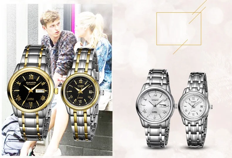 1 Pair GUANQIN Lovers Mechanical Watches Couple Automatic Watch Men Women Clock Auto Date Luminous Waterproof Brand Watch Men (12)