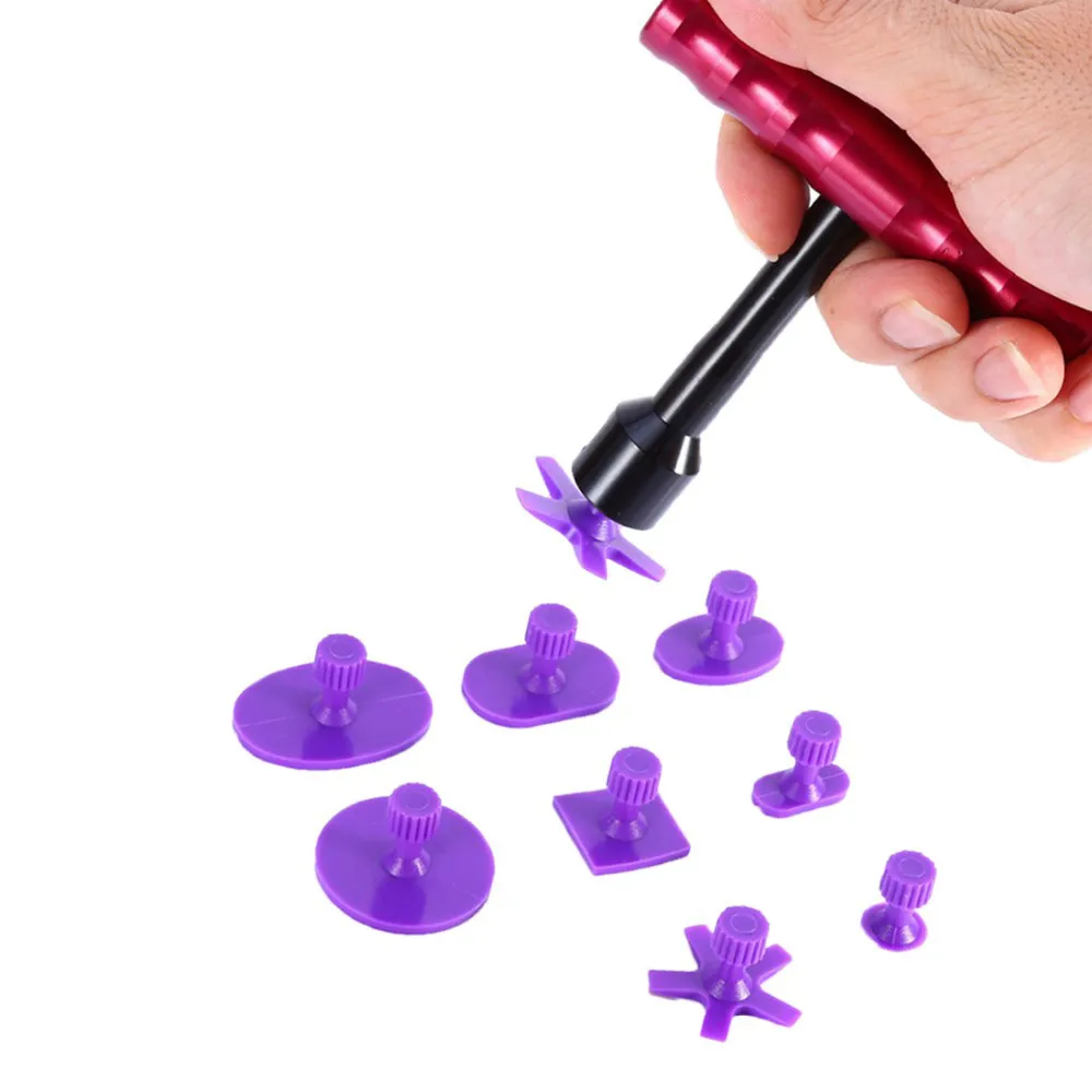 

9Pcs Dent Puller Kit Paintless Dent Repair Tools Dent Removal Mini Hand Lifter Small Red T-Bar Hand Tool Set+Glue Pulling Tabs