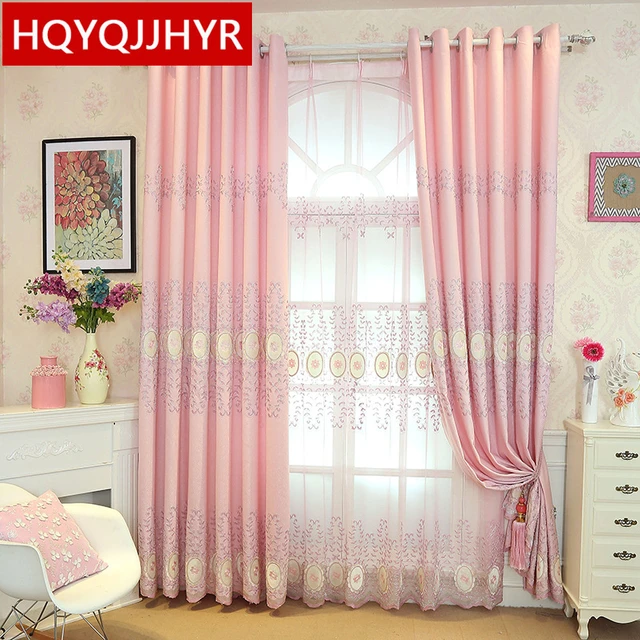 the new pink european embroidery curtain fabric for living room