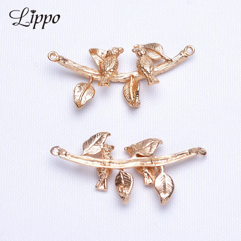 

10pcs 24k Gold Color Plated Birds Charms Tree Pendants Jewelry Connector Jewelry Materials DIY necklace connectors