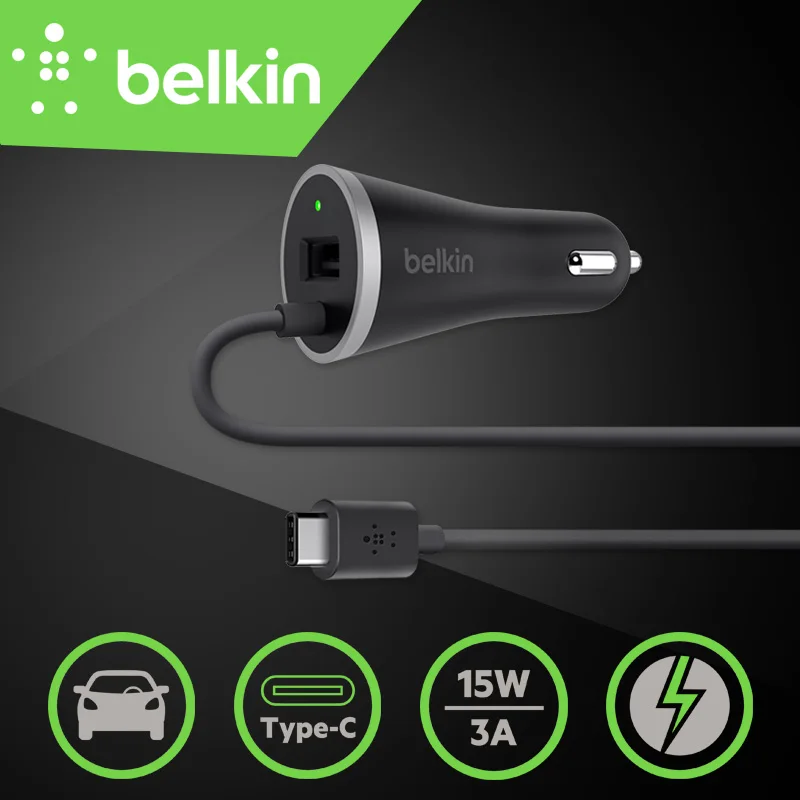 5V 3A 1A New Belkin USB C Universal Type C Mobile Phone Car Charger with Built