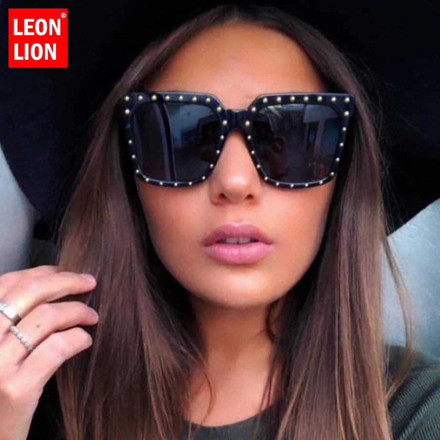 Женские солнцезащитные очки LeonLion Классические с большой оправой и заклепками