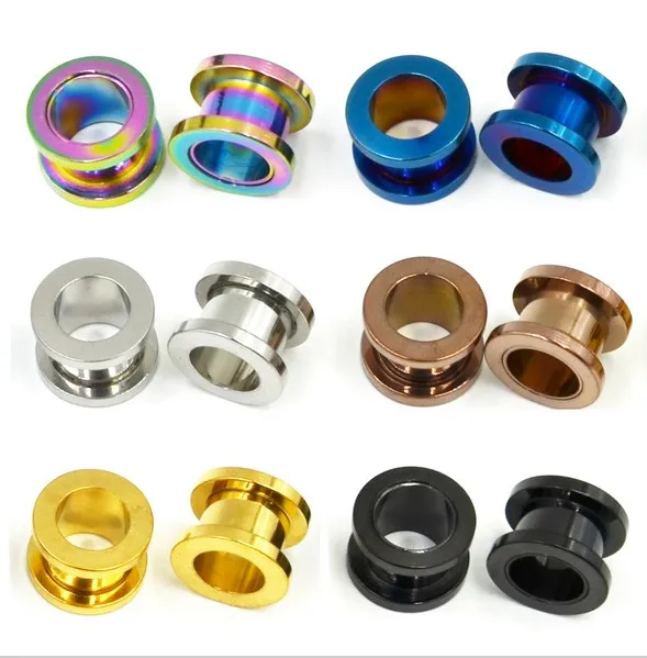 

Stainless Steel Colorful Anodized Screw Fit Ear Flesh Tunnel Earring Plug Expander Earlet Gauges Ear Stretcher Piercing Jewelry