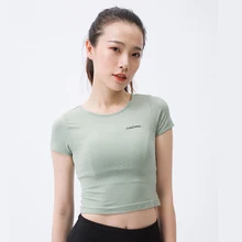 Спортивная женская рубашка для йоги однотонная с коротким рукавом с открытым пупком Ультра короткие буквы плотный Фитнес Спорт бег дышащий Топ