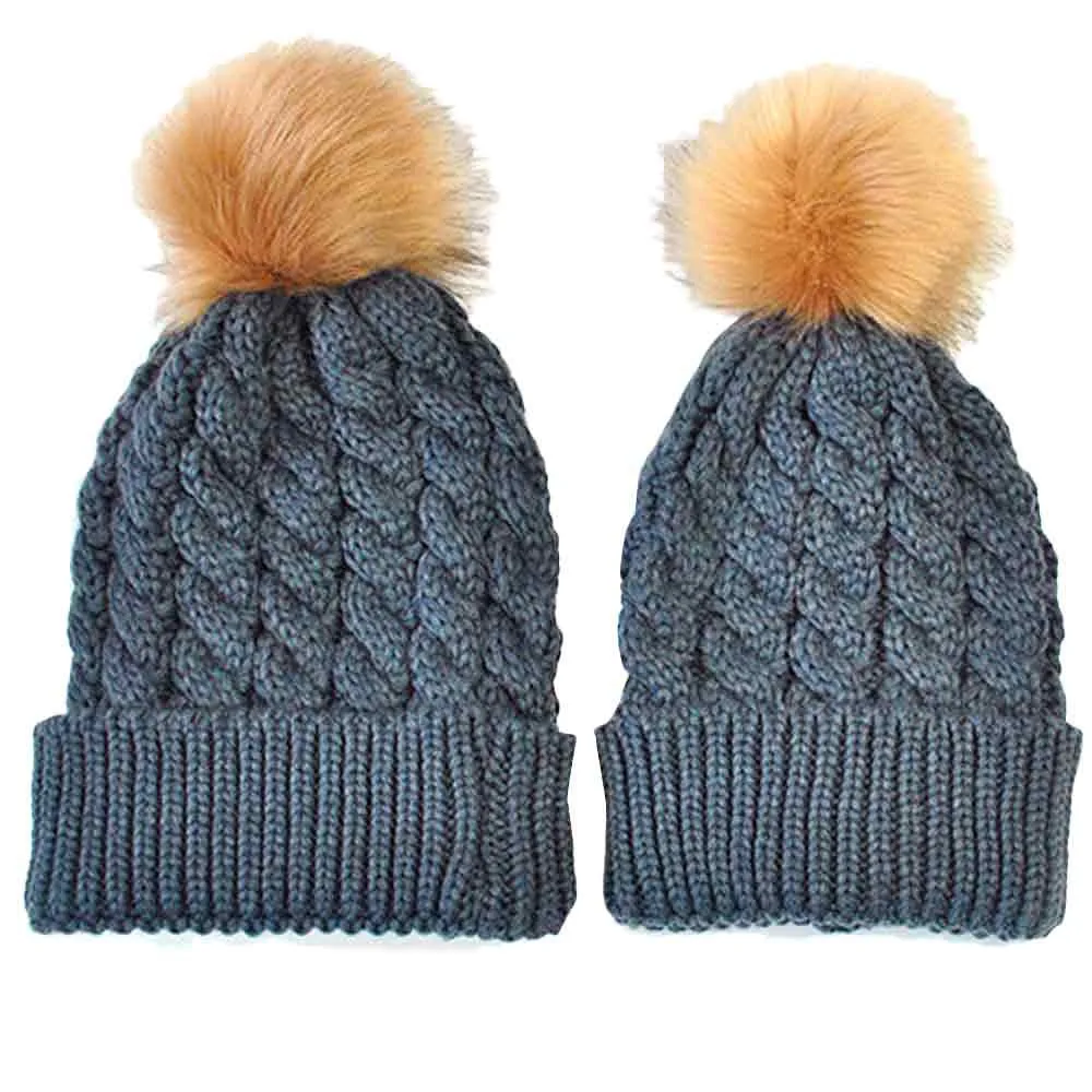 Вязаная семейная шапка для новорожденных мальчиков и девочек, теплая шапка для мамы и ребенка, теплая зимняя меховая шапка, шапка MJ1128