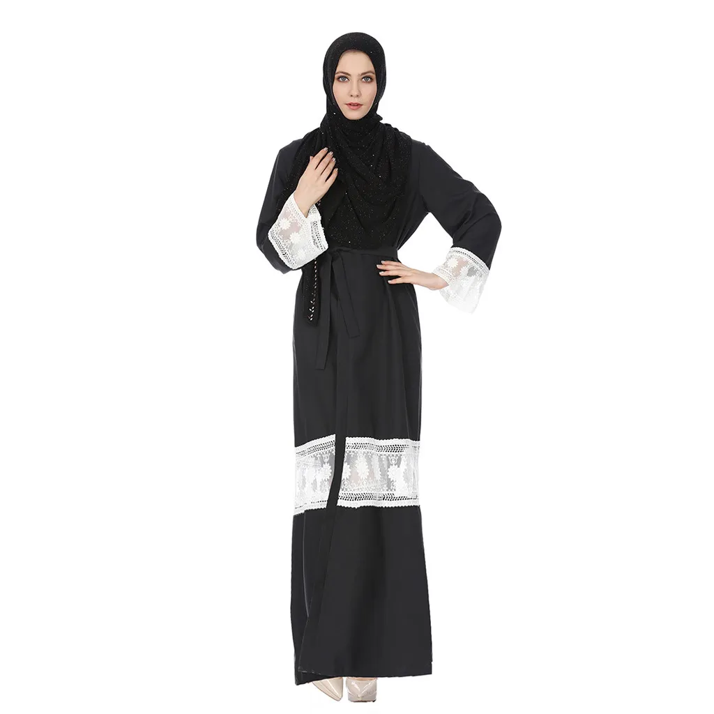 Длинное платье абайя повседневные женские мусульманские платья модный длинный кружевной кардиган длинные темпераментные халаты