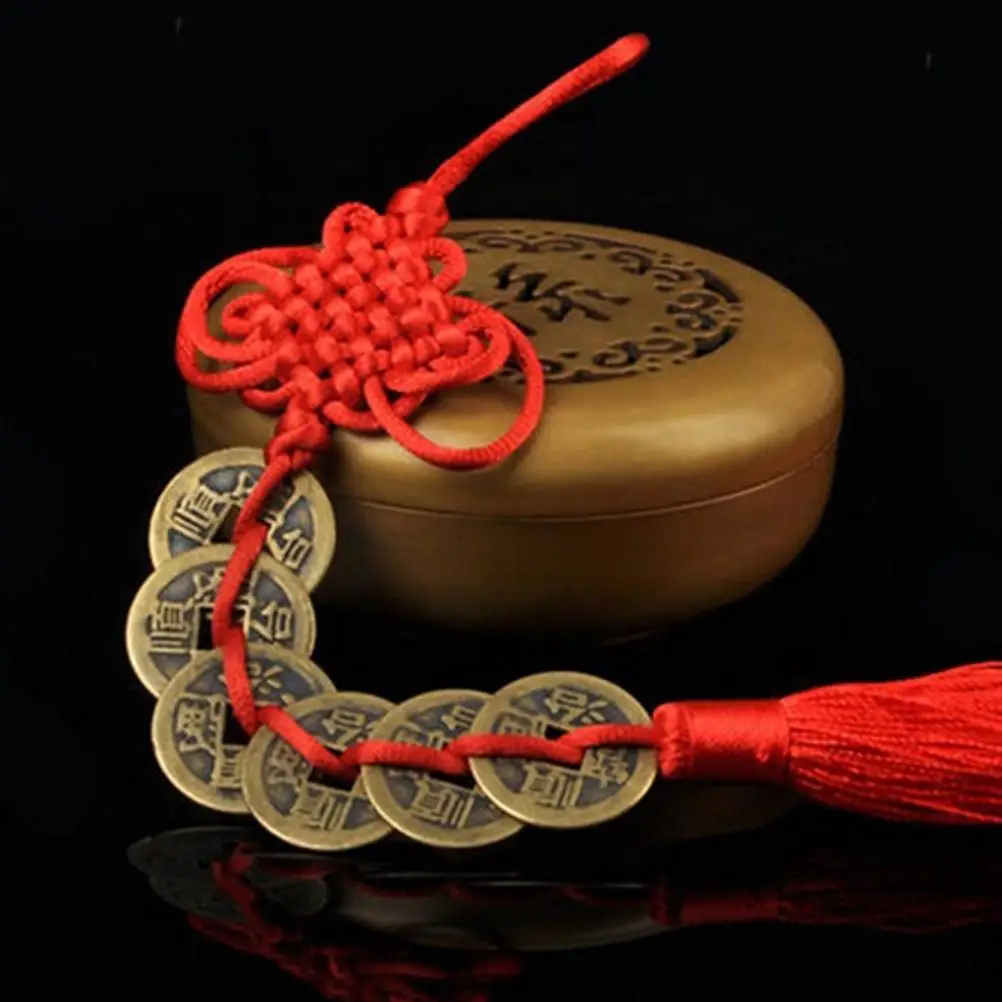 Красный китайский узел фэн-шуй набор из 1-6 счастливых шармов древних I CHING монет защита достатка удача домашний Декор автомобиля