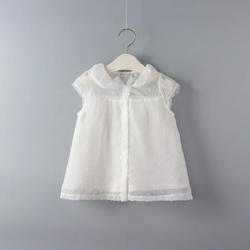 

Summer new children's shirt girl chiffon lace white short-sleeved shirt size 8 girls shirts