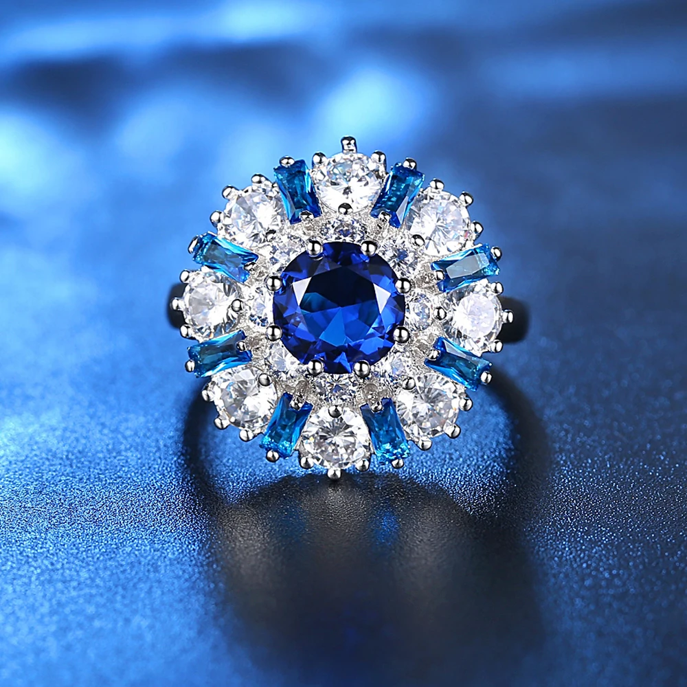

Silver ring Wedding Engagement ring For Women blue stone Personality IGOREGGG
