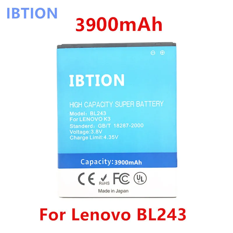 IBTION 3900 мАч BL243 батарея BL 243 для lenovo Lemon K3 Note K50 T5 A7000 A5500 батареи|bl 243|battery blbl243 battery |