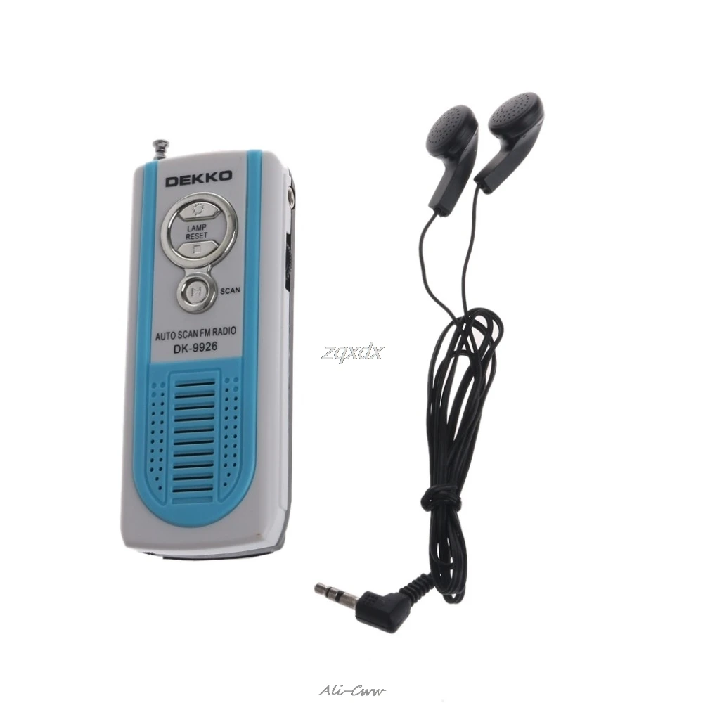 

Mini Portable Auto Scan FM Radio Receiver Belt Clip With Flashlight Earphone FM 87-108MHz DK-9926 Built in loud speaker