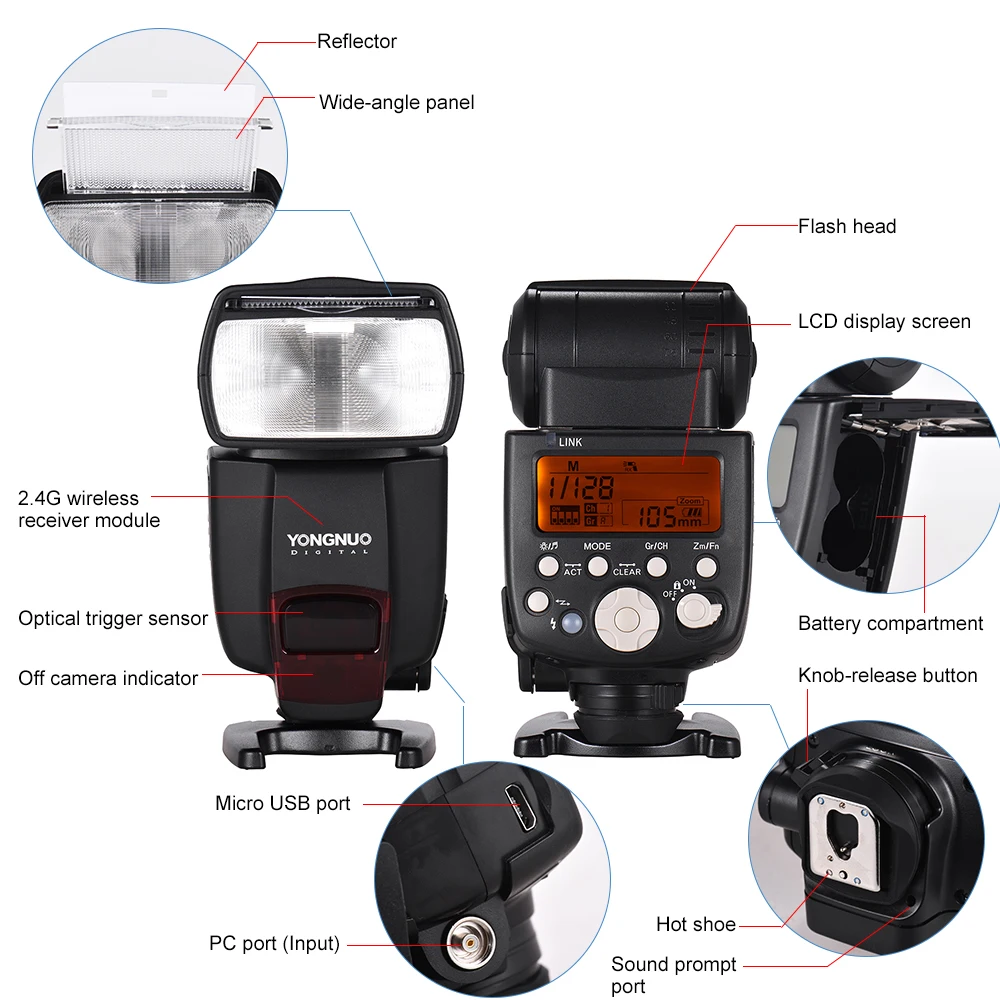 YONGNUO YN560Li Flash Speedlite, Беспроводная вспышка Master Slave Speedlite GN58, ультрабыстрая зарядка, переработка USB, обновление прошивки