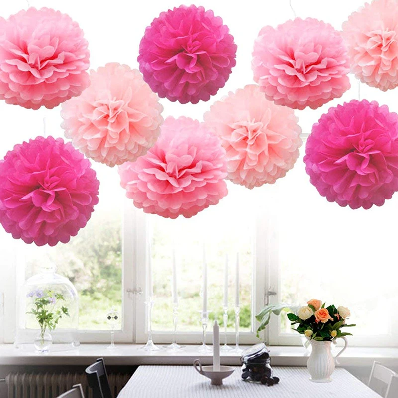 

18 шт. тканевые бумажные цветы Pom poms микс светло-розовая роза Ассорти размеров для детского душа Свадебная вечеринка наружное украшение