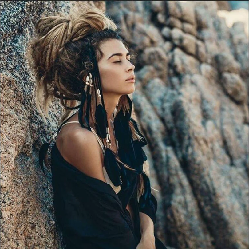 Beste Festival Feather Hoofdband AWAYTR Boho Witte Veer Touw Crown Elastische Hoofdbanden Vrouwen Bruiloft Hoofddeksels Gypsy Haar Accessoires