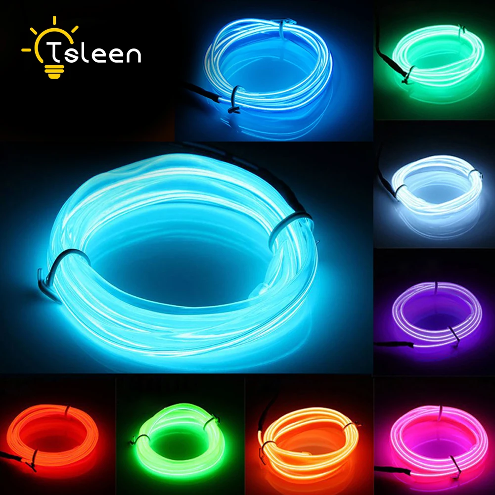 

TSLEEN Glowing Neon Led Lights EL Wire String Strip Rope Tube Car Dance Party Christmas Xmas Decoration Cable Light 2M 3M 5M