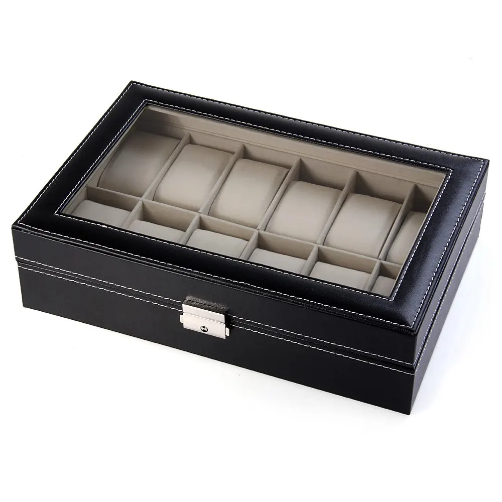 Elegant Watch Box Jewelry Storage Holder Organized 12 Grids PU Leather Display Box Watch Case Cajas Para Relojes