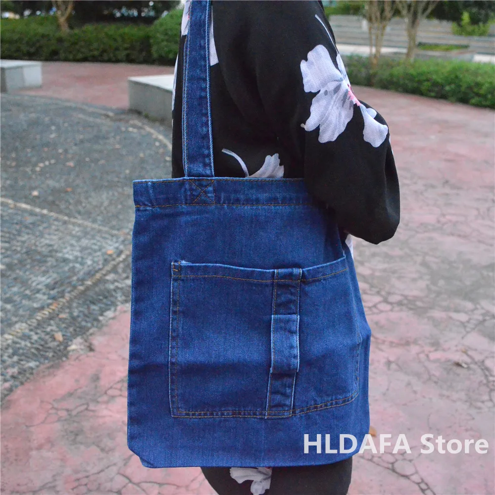 HLDAFA 2019 جديد المرأة حقيبة كبيرة قدرة كاوبوي يد كوالتيتي عالية البرية عارضة قماش الدنيم حقيبة كتف رفرف حقيبة تسوق