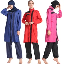 Три части женский ислам молния с длинным рукавом скромное Мусульманский купальник размера плюс хиджаб полное покрытие ислам ic купальник пляжная одежда